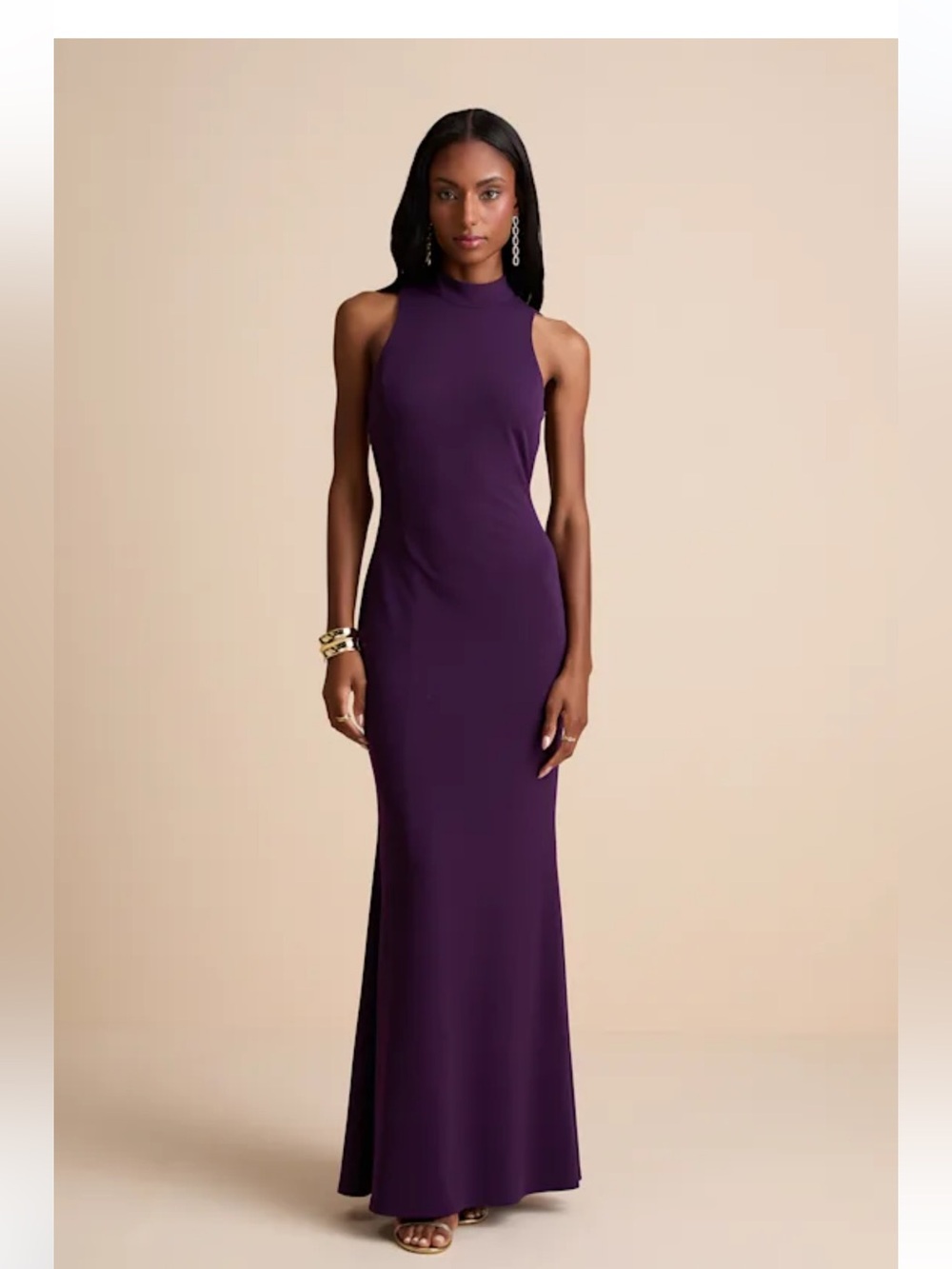 Lulu's Sleek High-Neck Maxi Gown in Deep Purple